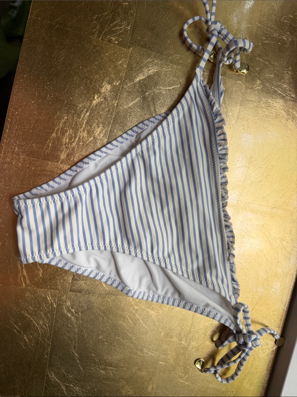 Striped Blue & White Tie-Side Bikini Bottoms